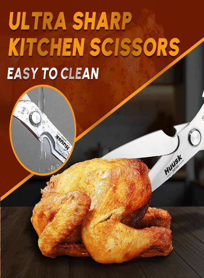 HUUSK Kitchen Scissors All Purpose - Stainless Steel Kitchen Shear, Sharp Silver Meat Scissors Dishwasher Safe, Heavy Duty Poultry Shears, Japanese Cooking Scissor for Food, Christmas Gifts for Women - Image 2